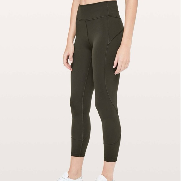 LULULEMON Deep Olive In Movement 7/8 Tight Everlux 25" Active Yoga Leggings Sz 2 - Picture 1 of 13